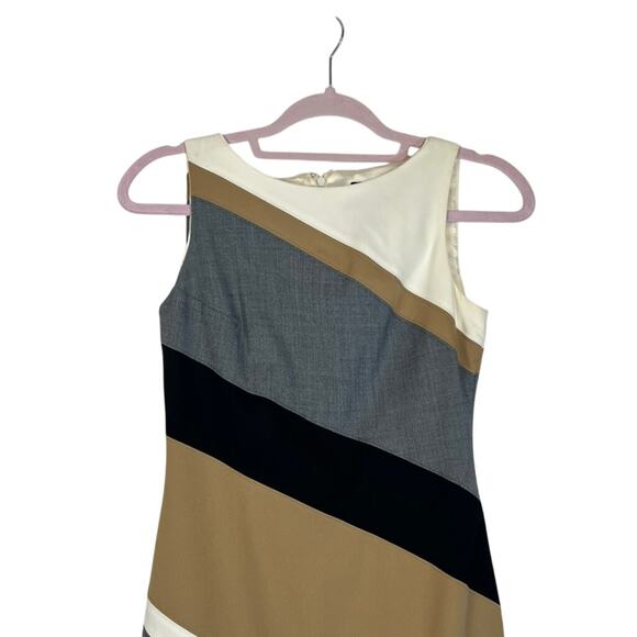 White House Black Market Ivory Brown Black Grey Stripe Sleeveless Dress Size 00 - Picture 2 of 9